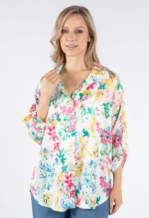 Satin Feel Summer Floral Print Shirt