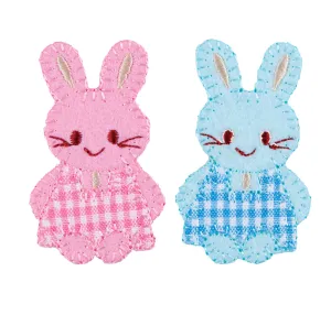 Sew On Motifs Lace Jeans Dresses Appliques Patches Craft 7 cm -Pink Blue Bunnies