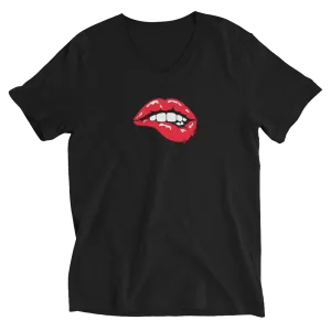 Sexy Mouth Short Sleeve V-Neck T-Shirt