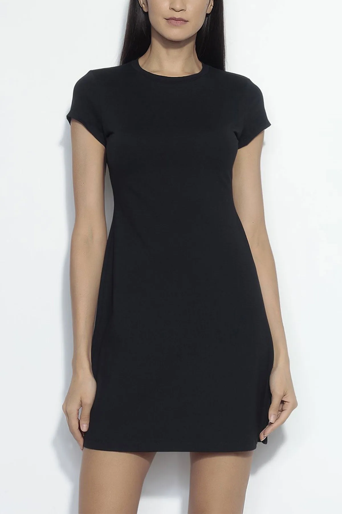 Short Sleeve A-Line Dress in Black