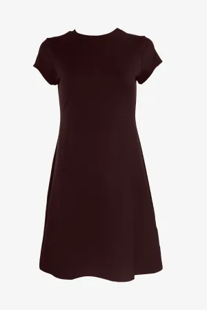 Short Sleeve A-Line Dress in Mahogany