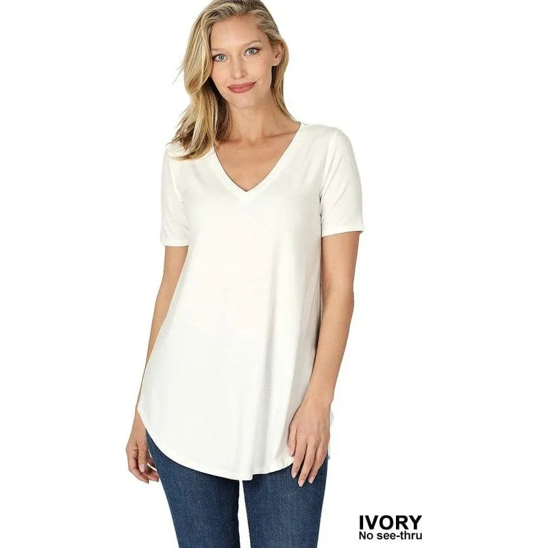 Short sleeve v-neck round hem t-shirt