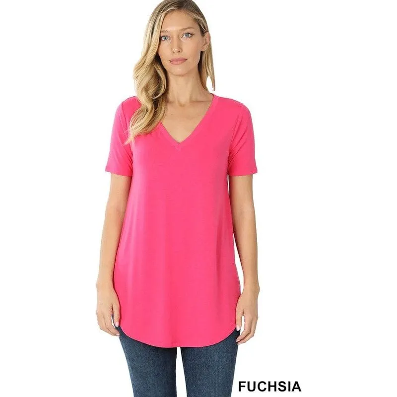 Short sleeve v-neck round hem t-shirt