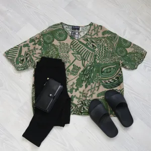Short Sleeve Verity Tie Top- Natural Earthy Art