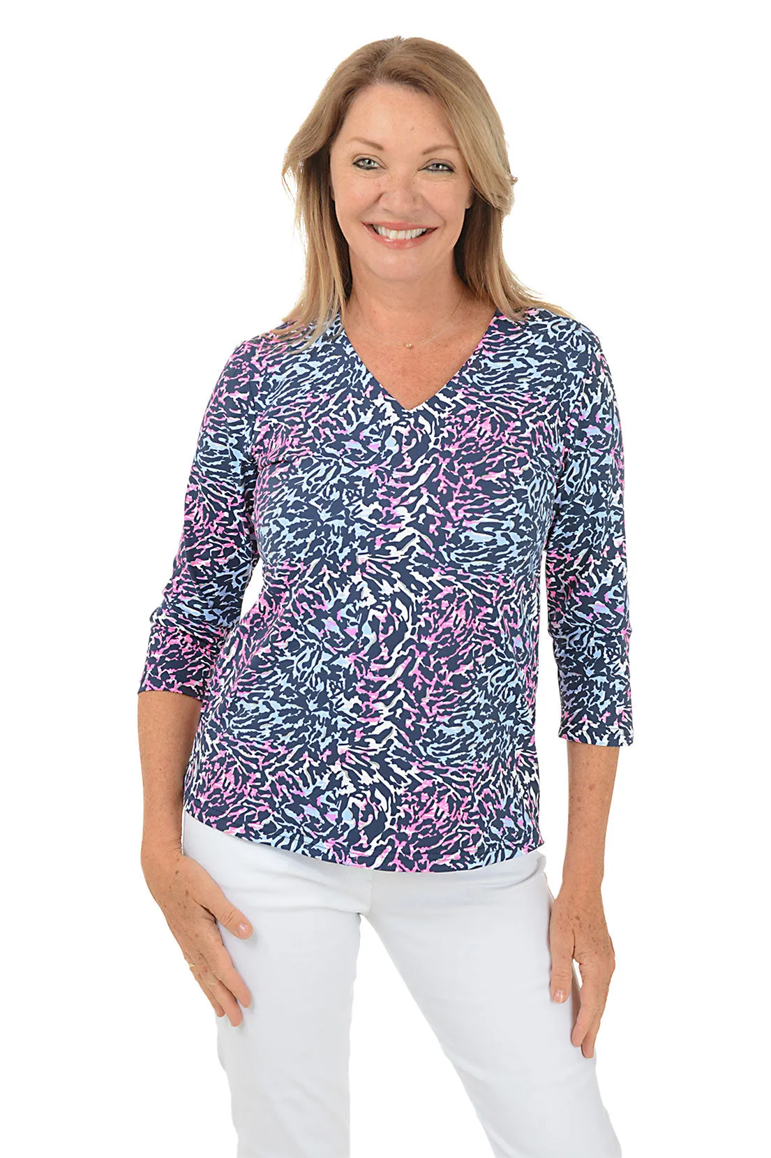 Silver Wild Animal Classic UPF50  V-Neck Top