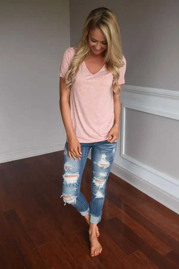 Simplicity V-Neck Top ~ Coral
