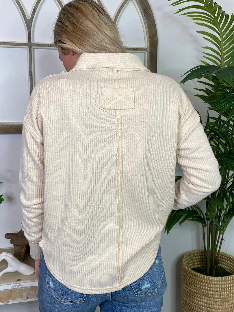 Simply Southern V-Neck Polo in Cream and Sand S-2XL