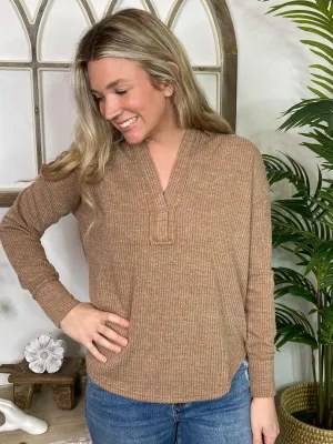 Simply Southern V-Neck Polo in Cream and Sand S-2XL