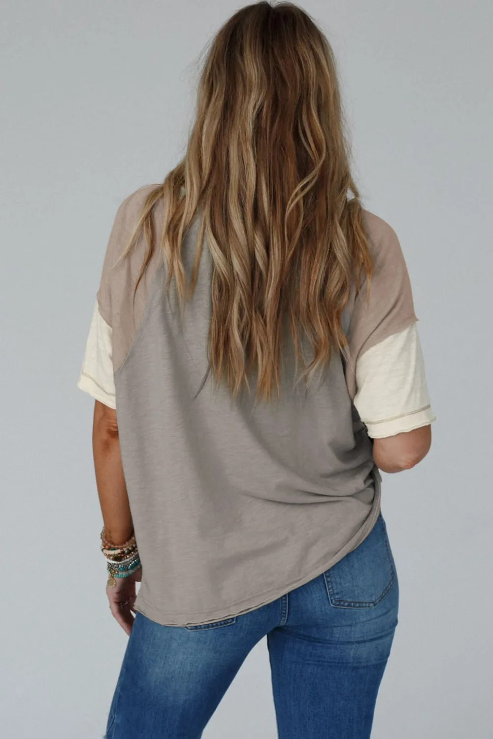 Simply Taupe Exposed Seam Colorblock Loose Tee