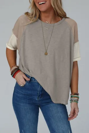 Simply Taupe Exposed Seam Colorblock Loose Tee