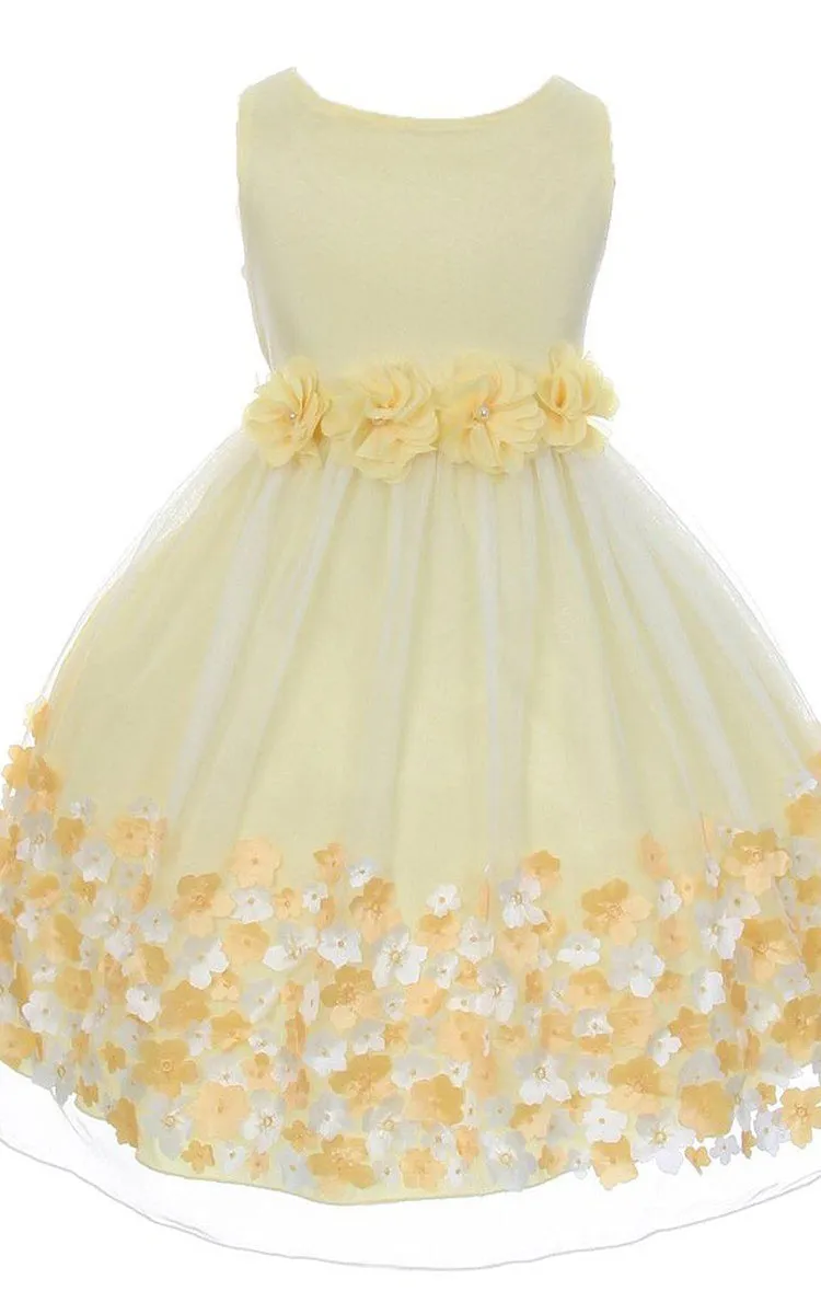 Sleeveless A-line Dress With Floral Hemline-400318
