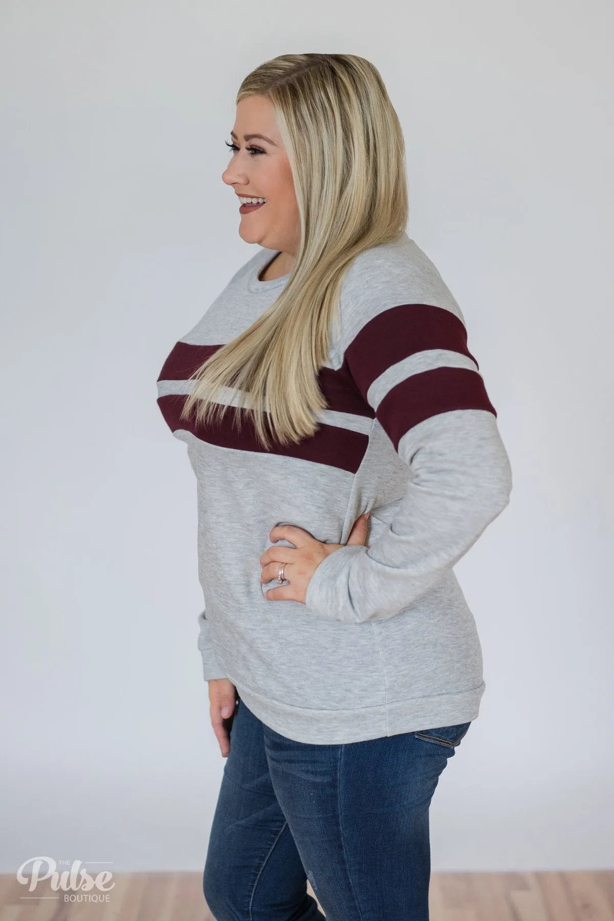 Softest Crewneck Ever- Heather Grey & Burgundy