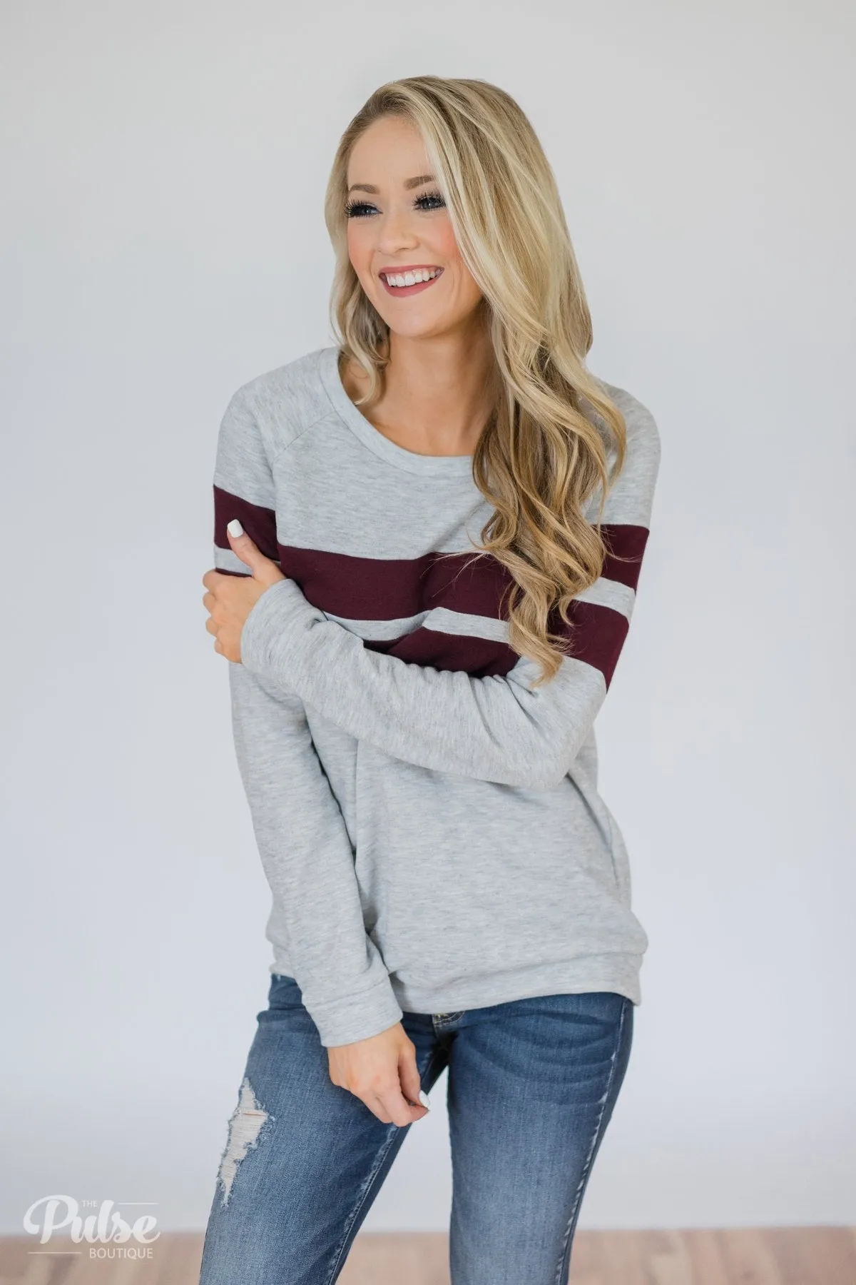 Softest Crewneck Ever- Heather Grey & Burgundy