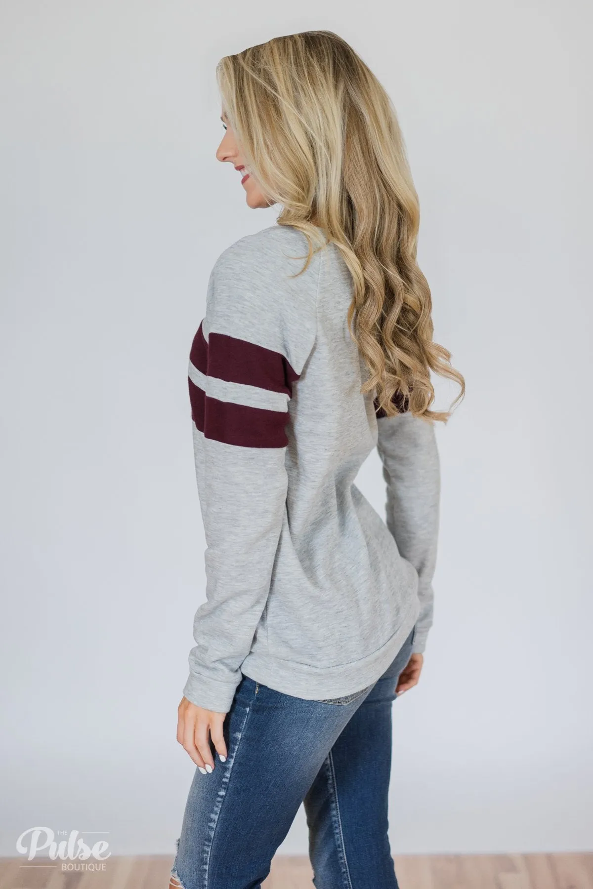 Softest Crewneck Ever- Heather Grey & Burgundy