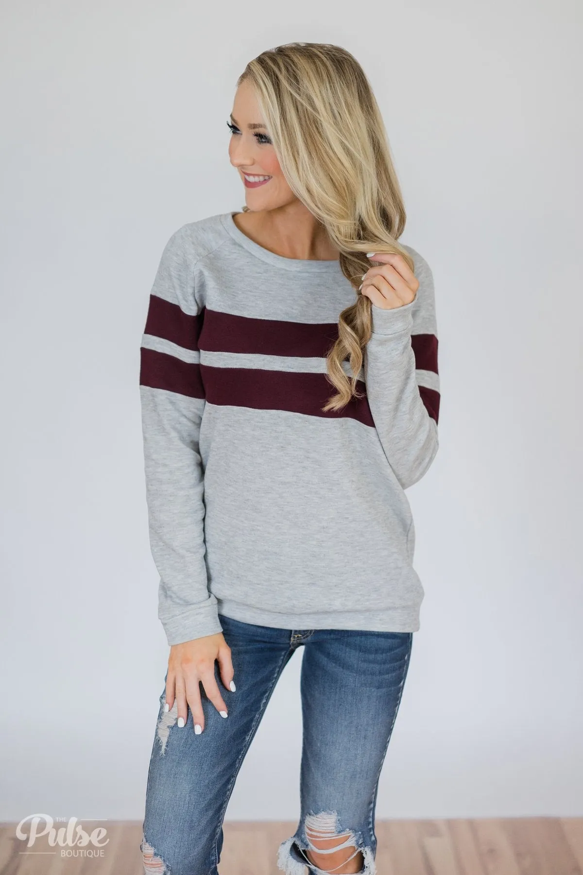 Softest Crewneck Ever- Heather Grey & Burgundy
