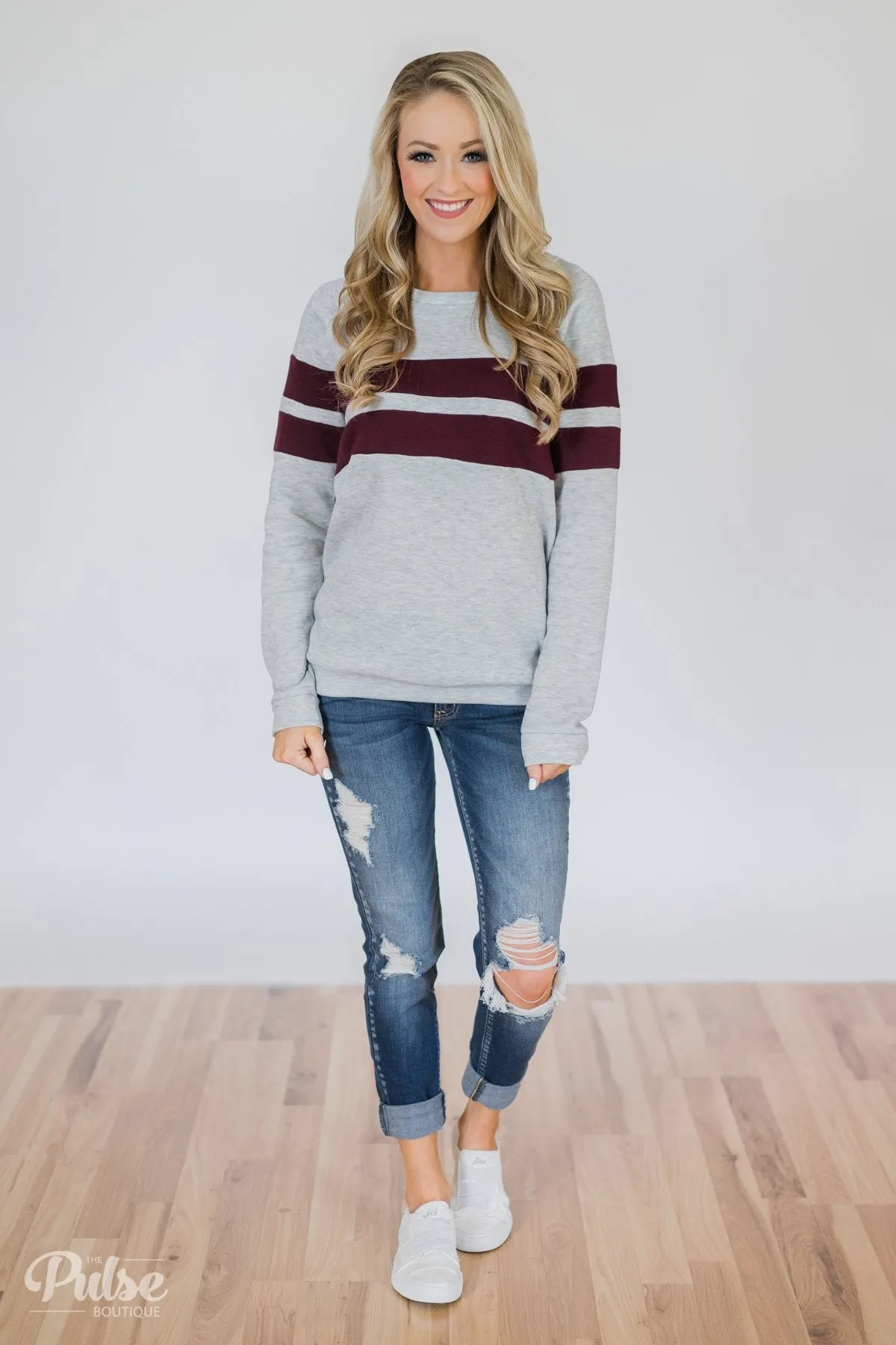 Softest Crewneck Ever- Heather Grey & Burgundy