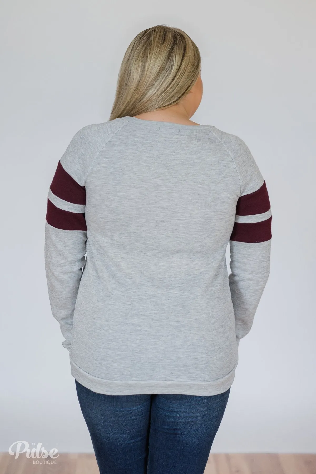 Softest Crewneck Ever- Heather Grey & Burgundy