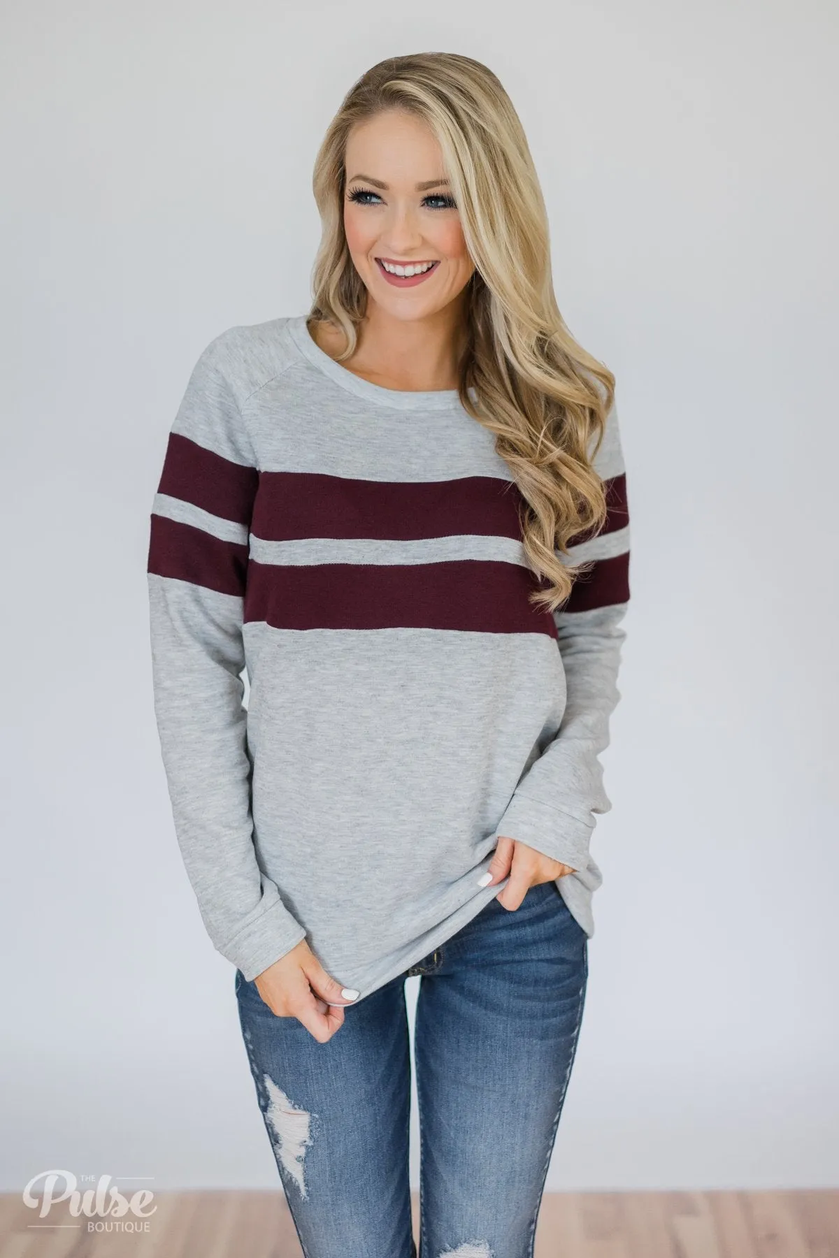 Softest Crewneck Ever- Heather Grey & Burgundy