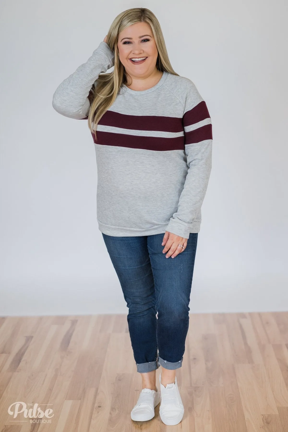Softest Crewneck Ever- Heather Grey & Burgundy