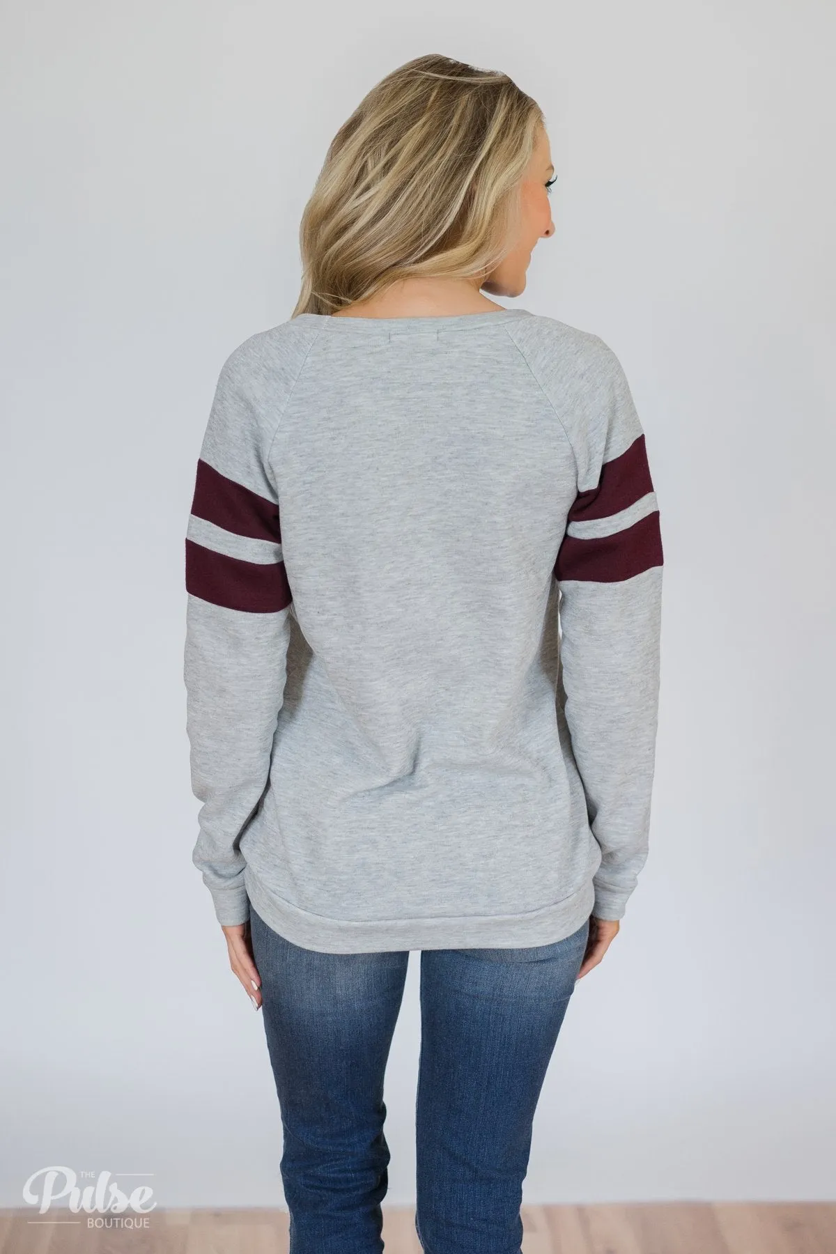 Softest Crewneck Ever- Heather Grey & Burgundy