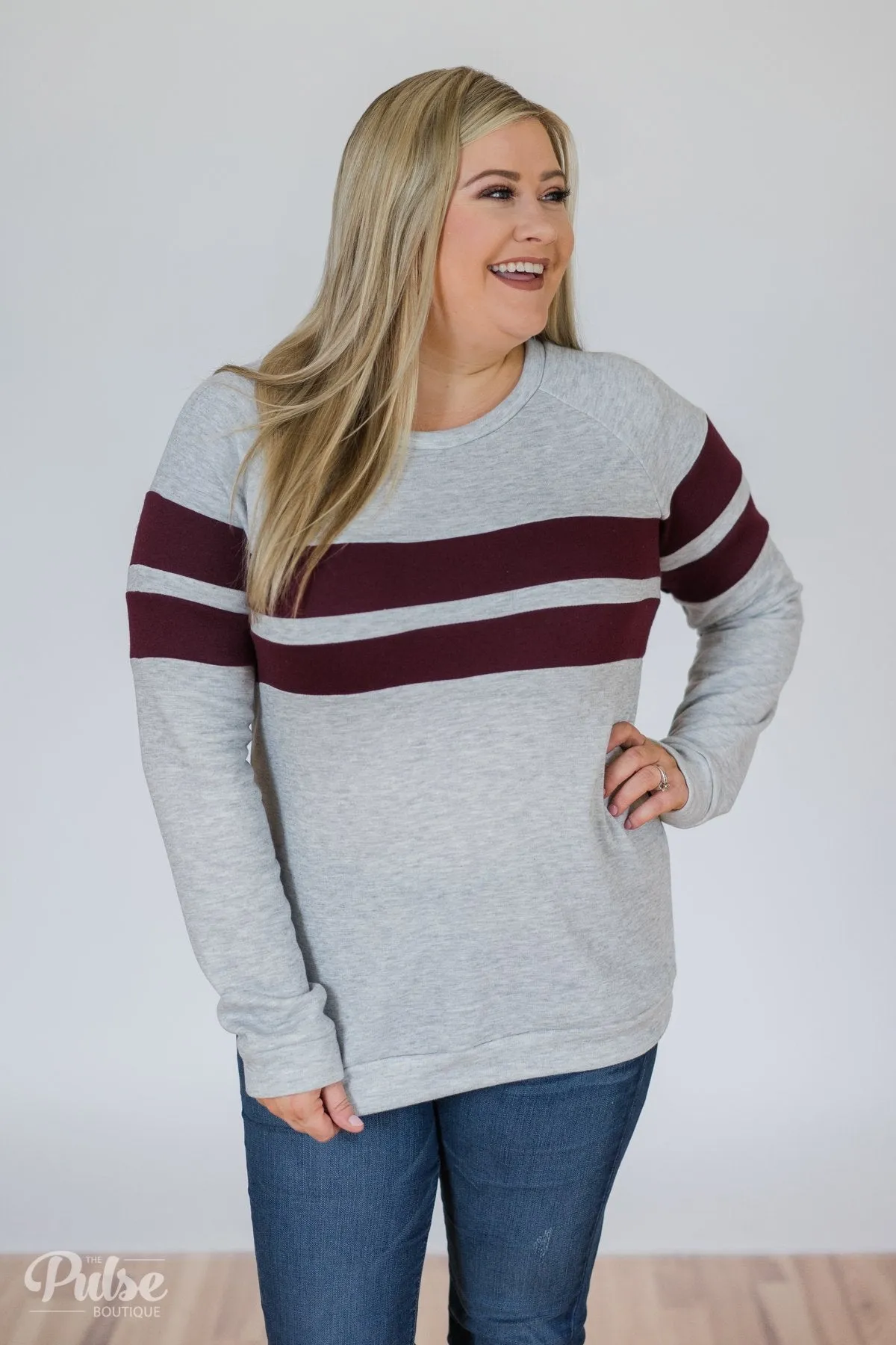 Softest Crewneck Ever- Heather Grey & Burgundy