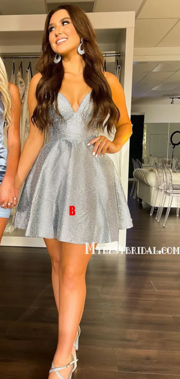 Spaghetti Strap A-line Mermaid Short Homecoming Dresses, HDS0050
