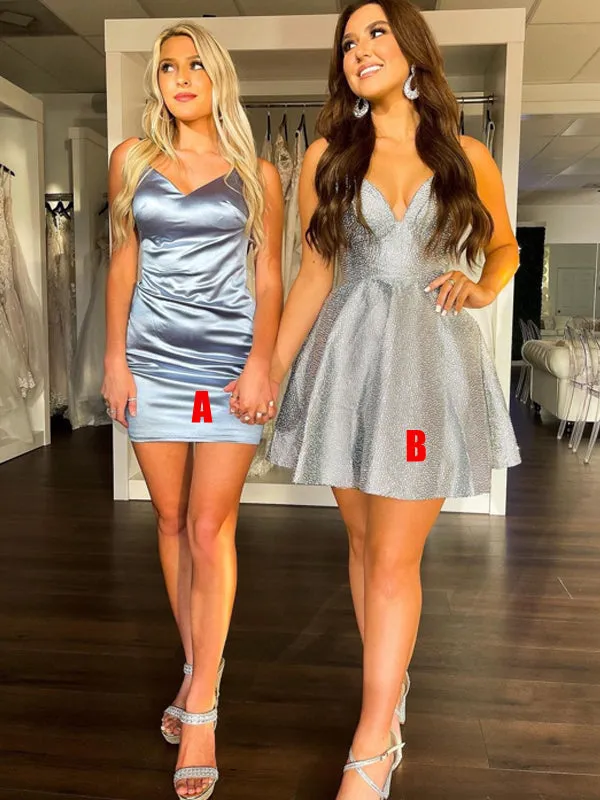 Spaghetti Strap A-line Mermaid Short Homecoming Dresses, HDS0050