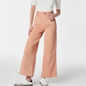 Spanx Pale Rose Garment Dyed Cropped Career Preppy Coastal Pull On Wide Leg Jea…