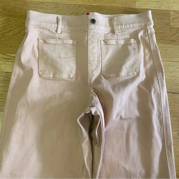 Spanx Pale Rose Garment Dyed Cropped Career Preppy Coastal Pull On Wide Leg Jea…