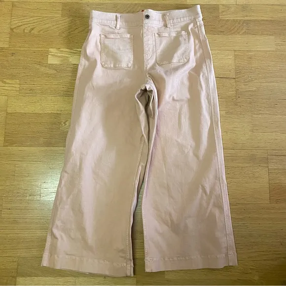 Spanx Pale Rose Garment Dyed Cropped Career Preppy Coastal Pull On Wide Leg Jea…