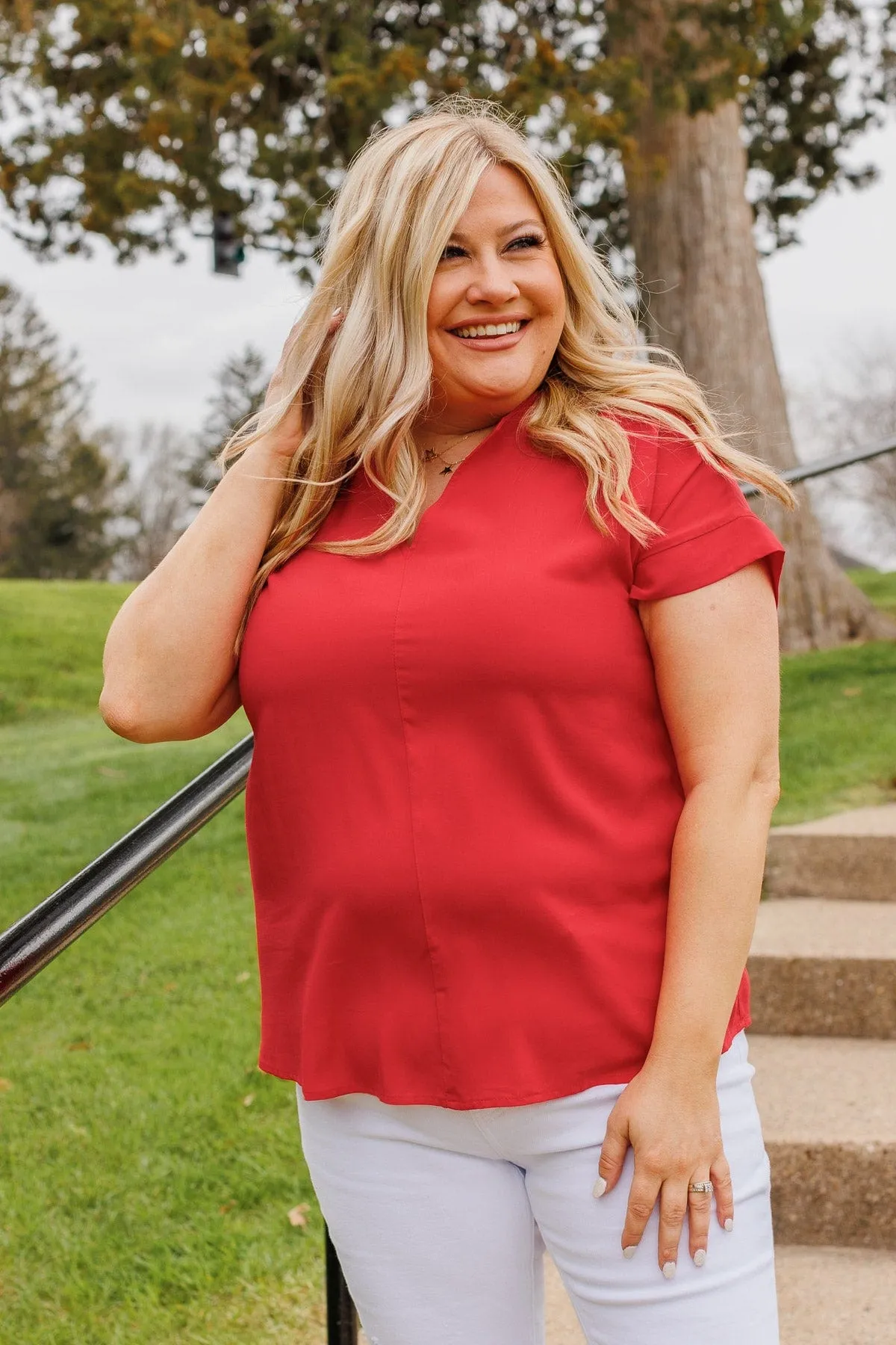 Stand For What's Right V-Neck Top- Red