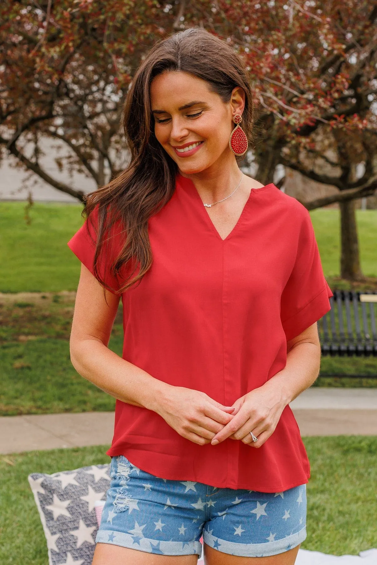 Stand For What's Right V-Neck Top- Red