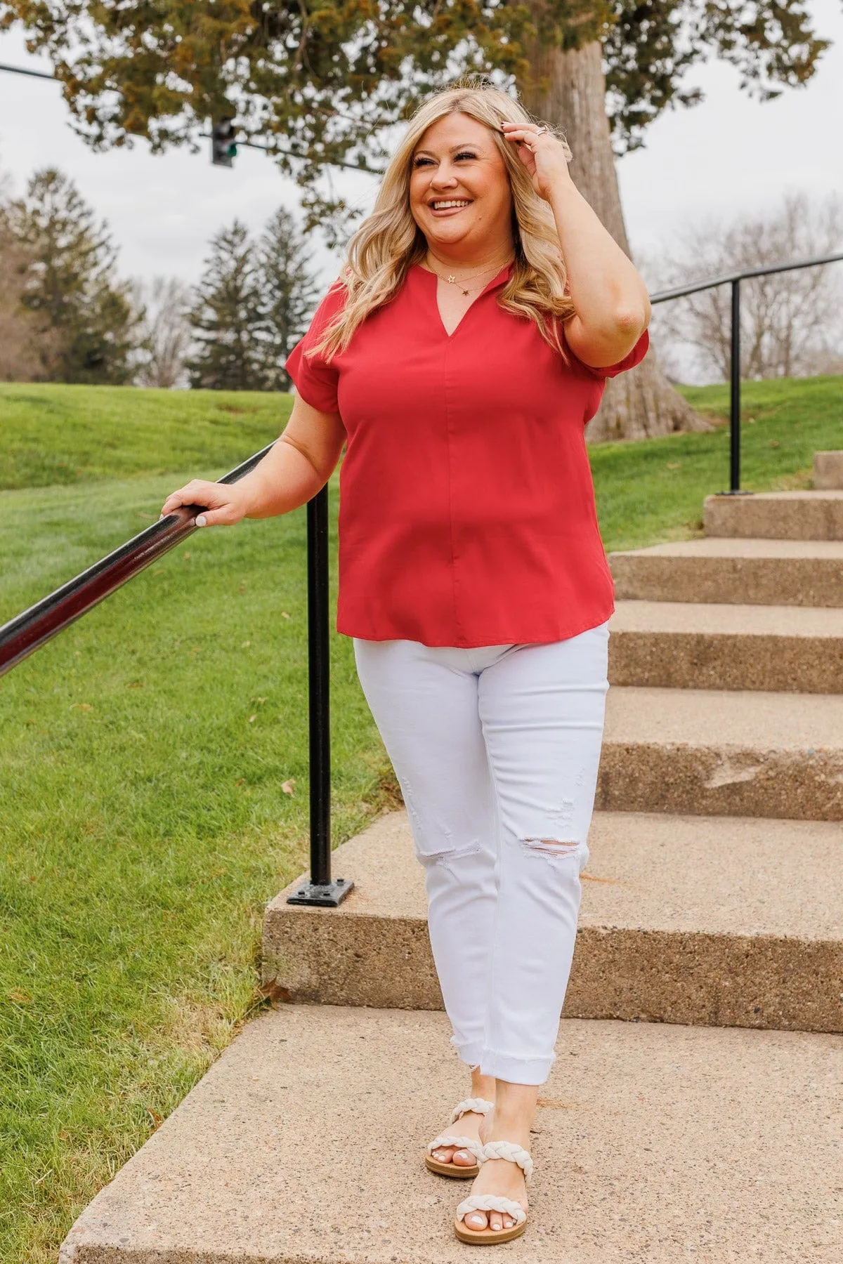 Stand For What's Right V-Neck Top- Red