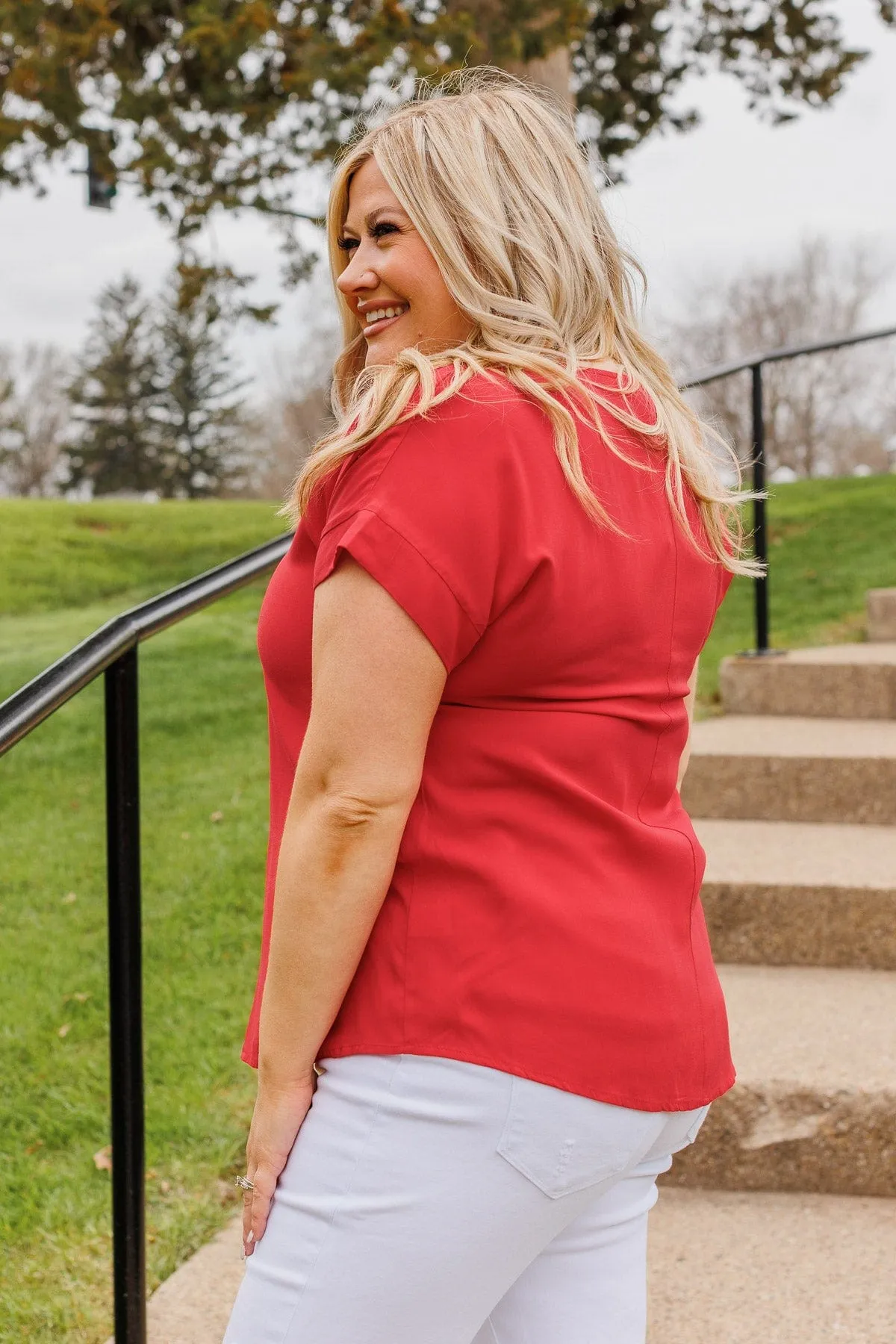 Stand For What's Right V-Neck Top- Red