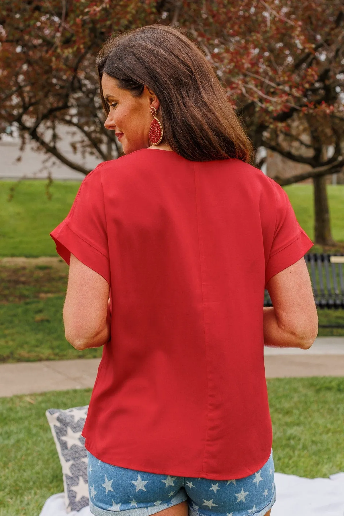 Stand For What's Right V-Neck Top- Red
