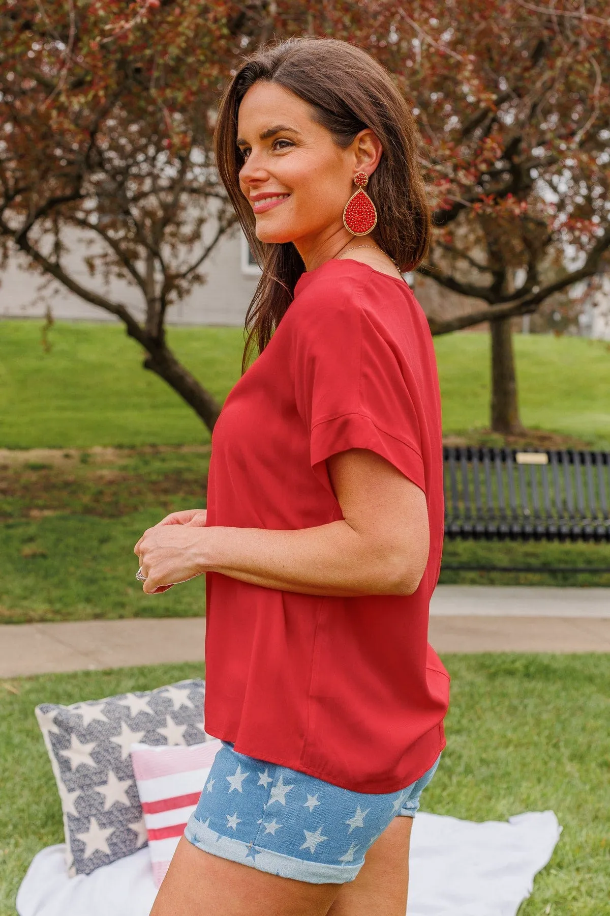 Stand For What's Right V-Neck Top- Red