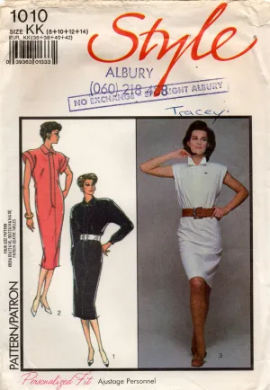 Style 1010 Womens Fly Front Dress 1980s Vintage Sewing Pattern Size 8 & 10