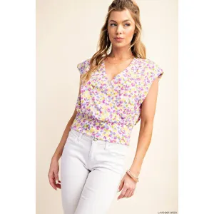 Surplice V-Neck Back Smocked Floral Top