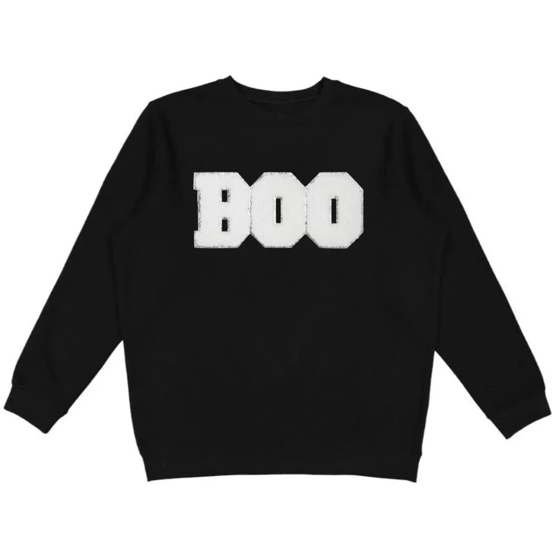 Sweet Wink BOO Patch Halloween Adult Sweatshirt - Black