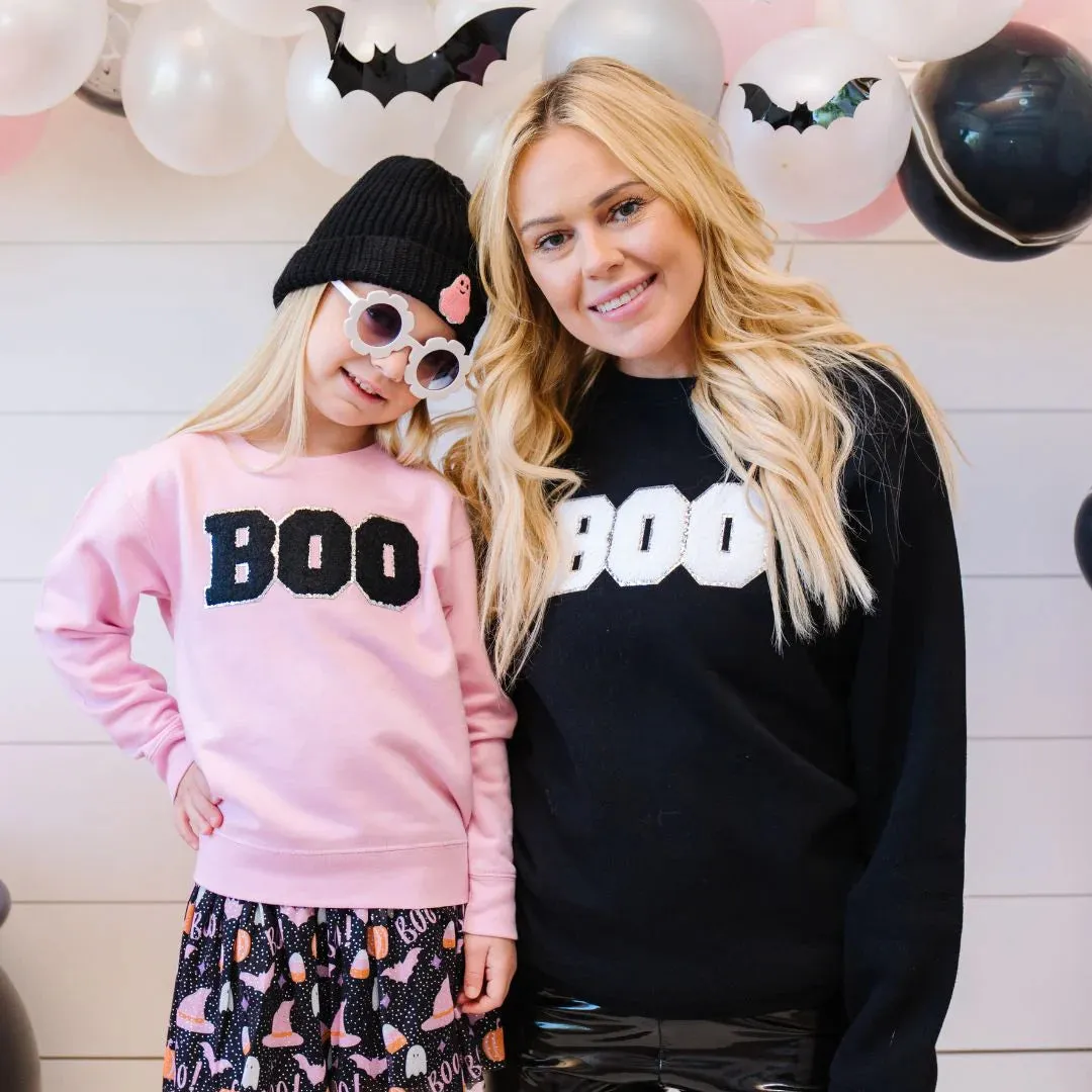 Sweet Wink BOO Patch Halloween Adult Sweatshirt - Black