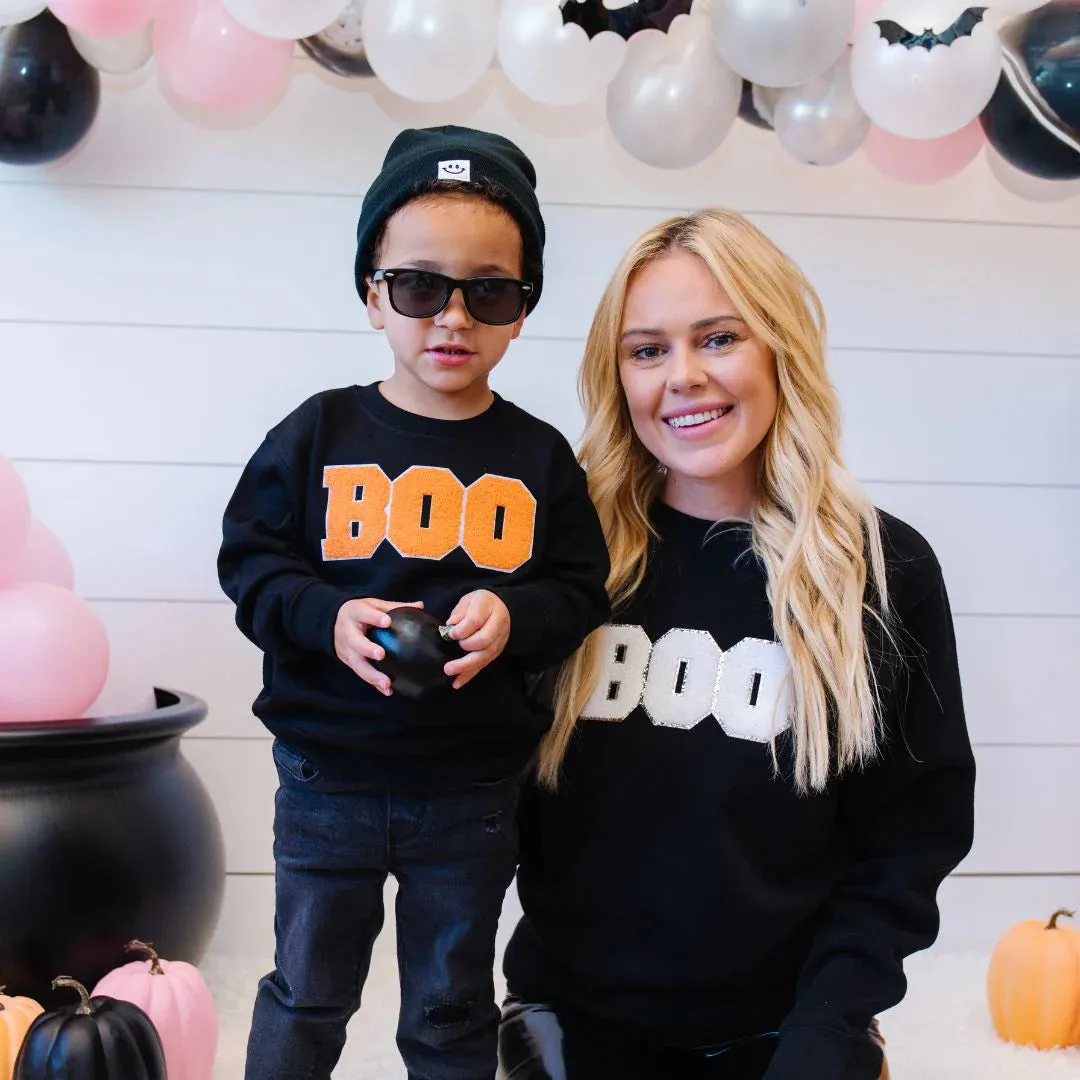 Sweet Wink BOO Patch Halloween Adult Sweatshirt - Black