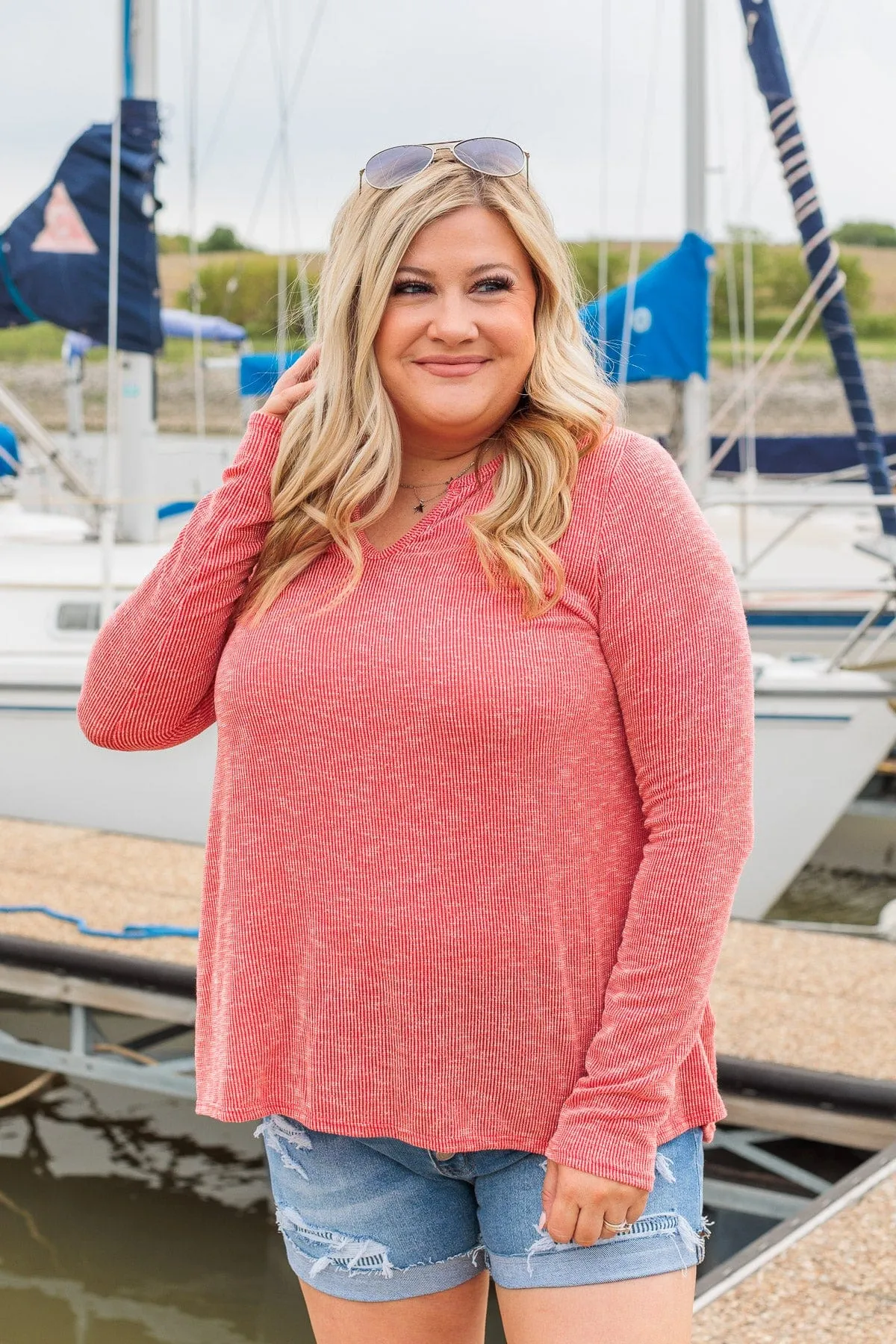 Thank Me Later Ribbed Knit Top- Red