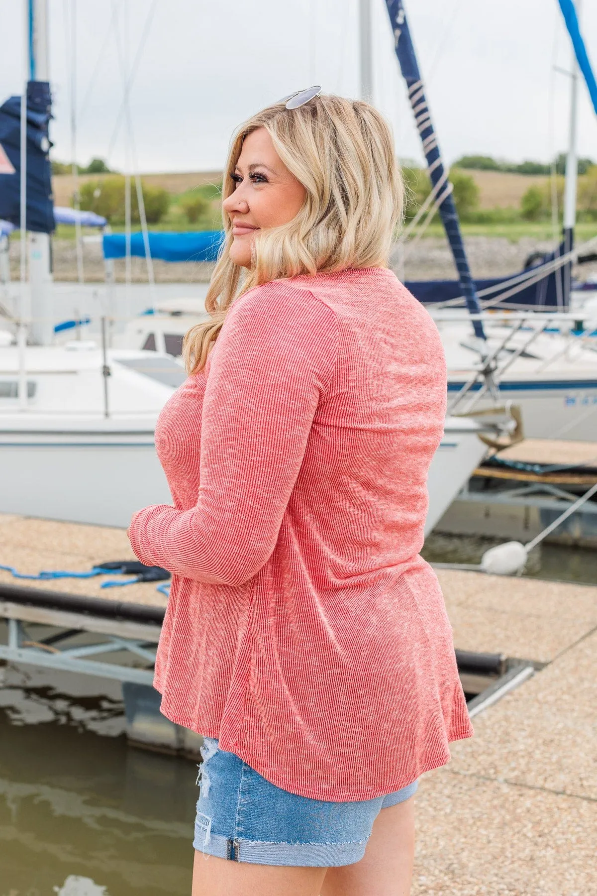 Thank Me Later Ribbed Knit Top- Red