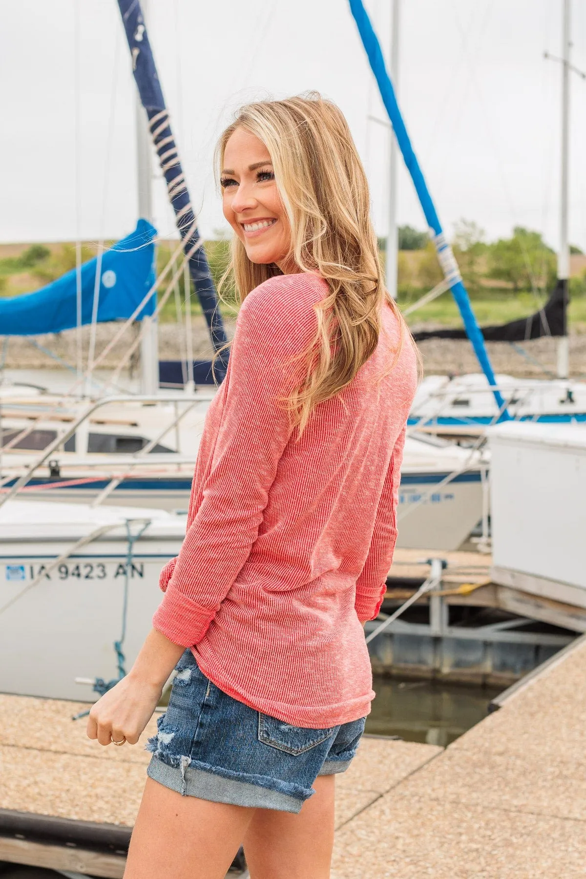Thank Me Later Ribbed Knit Top- Red
