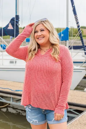 Thank Me Later Ribbed Knit Top- Red
