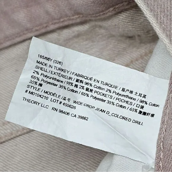 Theory Jeans Size 26 Women‎ Treeca Dyed Blush Pink Mid-Rise Wide Leg Crop Denim