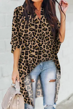 Tommie V Collar Leopard Print Blouse Plus