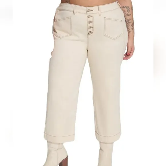Torrid Wide Leg Jeans Woman Plus 18W Stretch Denim Button Fly Nautical Coastal