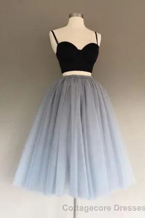 Two Pieces Black And Silver Short Sexy Spaghrtti Strap A Line Prom Dresses