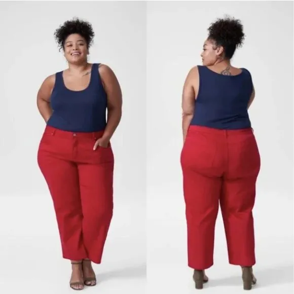 UNIVERSAL STANDARD Bae Boyfriend Jeans Cropped Red Scooter High Rise Stretch